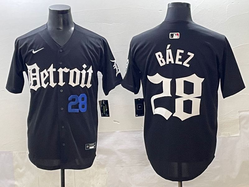 Men 2025 Detroit Tigers #28 Baez Black Five generations Joint Name Nike MLB Jersey style 9->detroit tigers->MLB Jersey